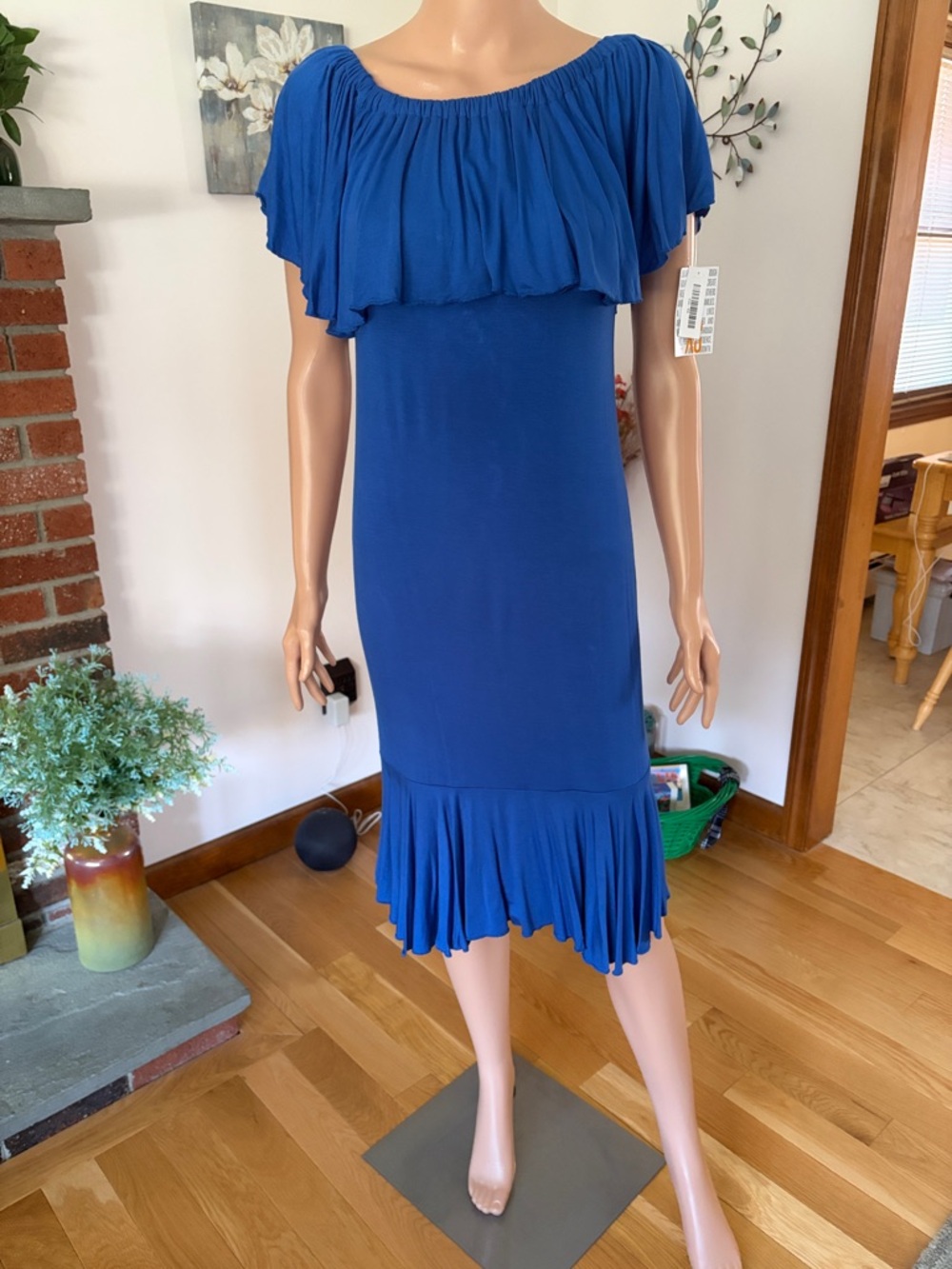LuLaRoe Royal Blue Off-Shoulder Ruffle Midi Dress